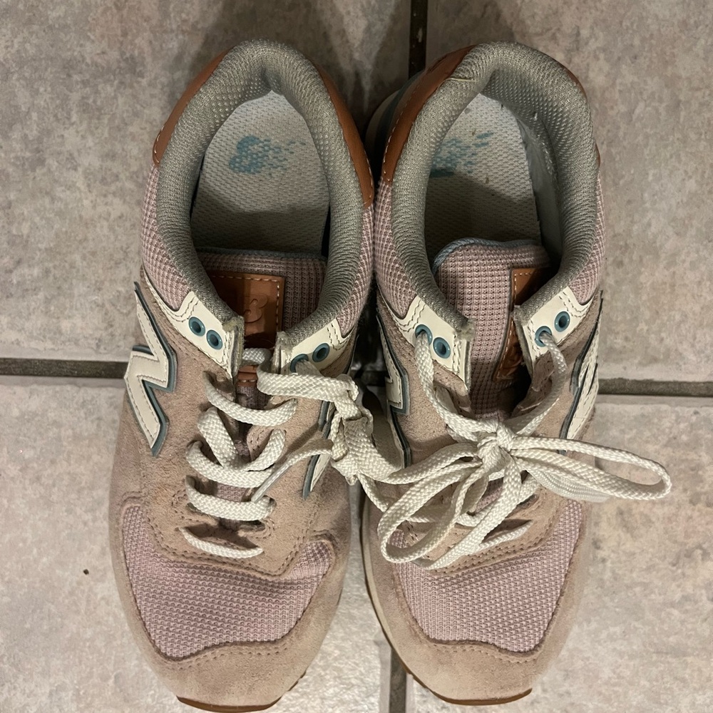 New Balance Pink and Beige Suede Mesh Sneakers